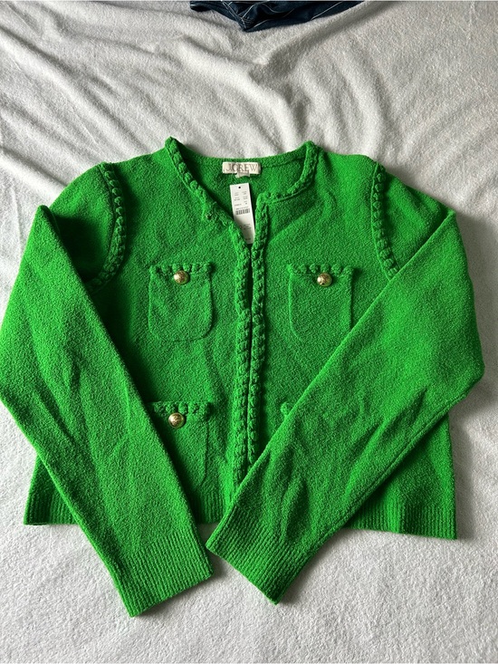 J. Crew Sweaters - J. Crew Kelly Green Braided Trim Pocket Cardigan